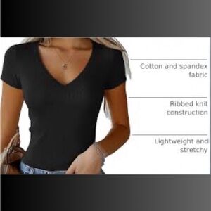 🌹NWT-FICERD BLACK RIBBED V NECK TEE